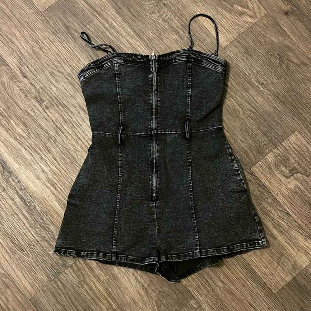 Acid wash black romper